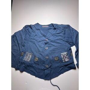 Blue Fish Button Front Top Womens OS Blue Art to Wear Graphic 1997 Vintage
